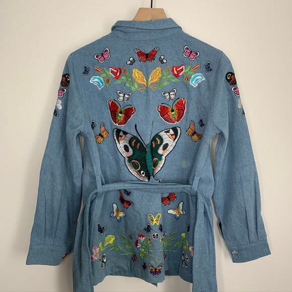 Meghan Fabulous Boheme Butterfly Bomb Jacket Denim Womens Small - Picture 3 of 16